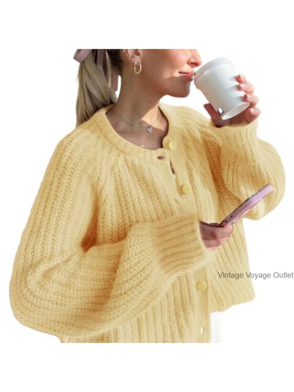 Womens Button Down Chunky Knit Cardigan Sweater Long Sleeve Open Front